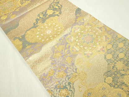 平和屋本店▼六通柄袋帯　正倉院花文　純金二重箔　正絹　逸品　DABE9160sf