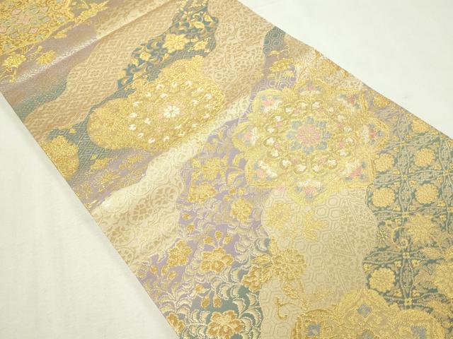 平和屋本店▼六通柄袋帯　正倉院花文　純金二重箔　正絹　逸品　DABE9160sf
