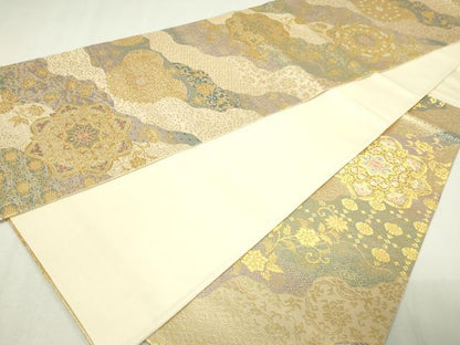 平和屋本店▼六通柄袋帯　正倉院花文　純金二重箔　正絹　逸品　DABE9160sf