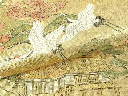 平和屋本店▼全通全景柄袋帯　鹿苑寺金閣　本金箔總通柄　正絹　逸品　DABE9167sf