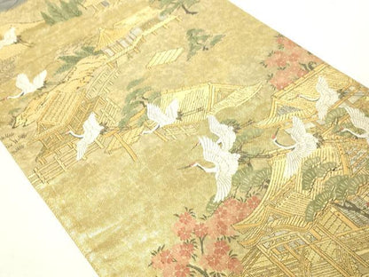 平和屋本店▼全通全景柄袋帯　鹿苑寺金閣　本金箔總通柄　正絹　逸品　DABE9167sf