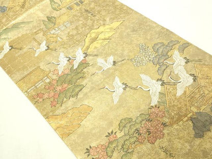 平和屋本店▼全通全景柄袋帯　鹿苑寺金閣　本金箔總通柄　正絹　逸品　DABE9167sf