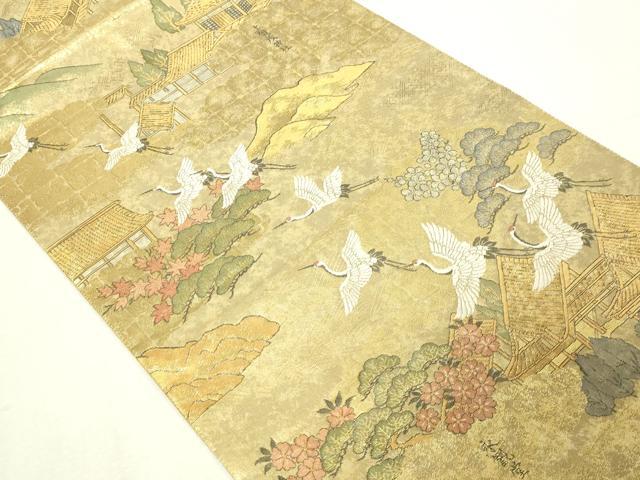 平和屋本店▼全通全景柄袋帯　鹿苑寺金閣　本金箔總通柄　正絹　逸品　DABE9167sf