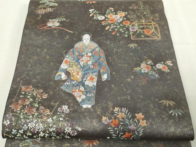 平和屋本店●太鼓柄袋帯　熊野純絵文　本金箔　金泥箔　正絹　逸品　DABE9168sf