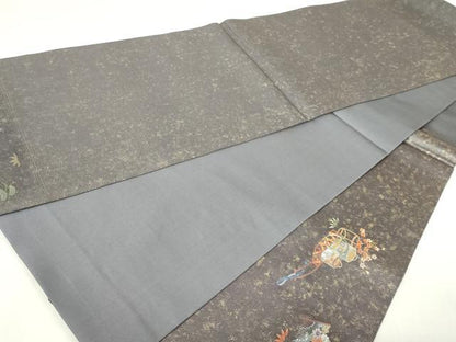 平和屋本店●太鼓柄袋帯　熊野純絵文　本金箔　金泥箔　正絹　逸品　DABE9168sf