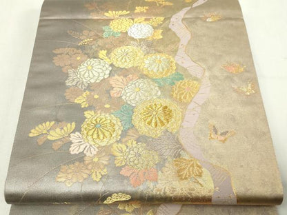 平和屋本店●六通柄袋帯　道長蒔絵文　本金泥箔　正絹　逸品　DABE9169sf