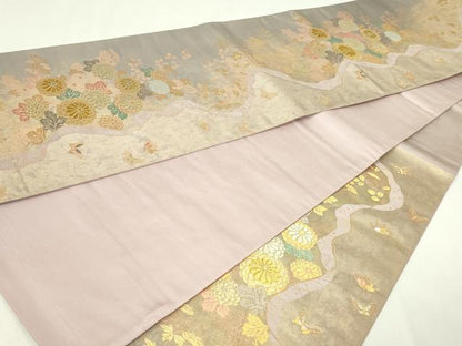 平和屋本店●六通柄袋帯　道長蒔絵文　本金泥箔　正絹　逸品　DABE9169sf