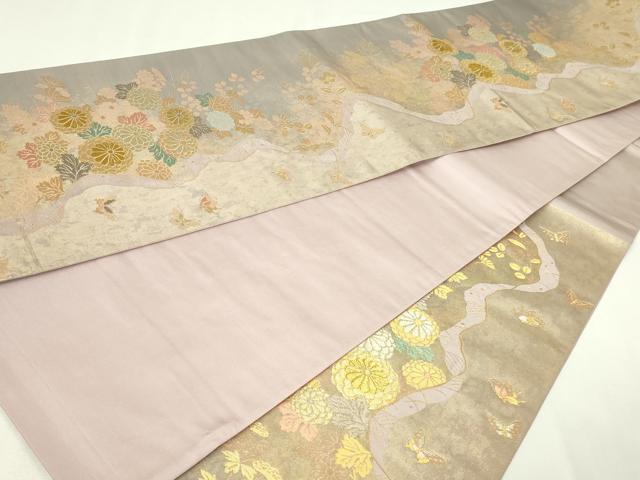 平和屋本店●六通柄袋帯　道長蒔絵文　本金泥箔　正絹　逸品　DABE9169sf