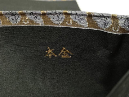 平和屋本店▼六通柄袋帯　横段裂小袖　本金　黒地　正絹　逸品　DABE9170sf