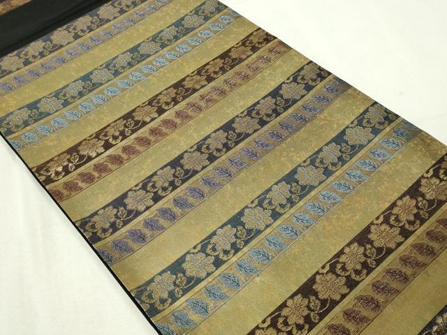 平和屋本店▼六通柄袋帯　横段裂小袖　本金　黒地　正絹　逸品　DABE9170sf