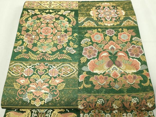 平和屋本店▼六通柄袋帯　唐織　狩猟更紗花文　本金箔漆箔　正絹　逸品　DABE9173sf