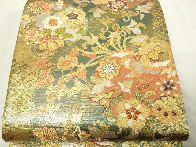 平和屋本店▼六通柄袋帯　鳳凰花唐草文　麗華錦　本金箔　正絹　逸品　DABE9174sf 平和屋本店▽六通柄袋帯 鳳凰花唐草文 麗華錦 本金箔 正絹 逸品
