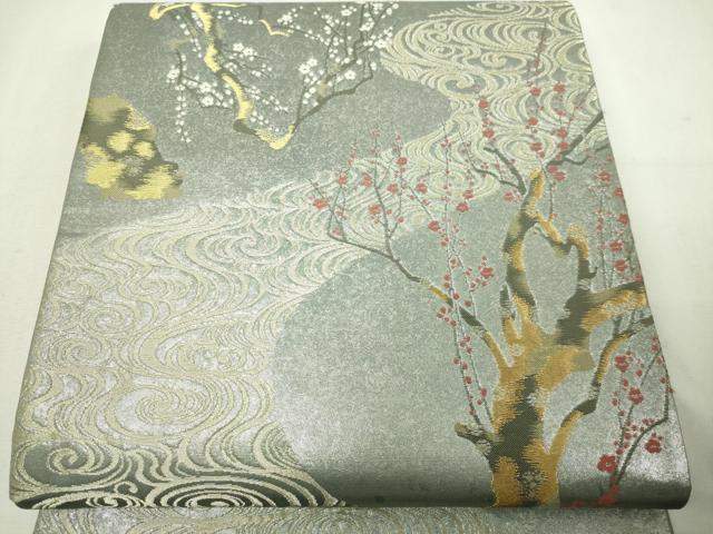 平和屋本店▼松尾光琳　六通柄袋帯　本金琳派紅白梅図　正絹　逸品　DABE9175sf 平和屋本店▽松尾光琳 六通柄袋帯 本金琳派紅白梅図