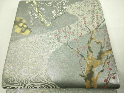 平和屋本店▼松尾光琳　六通柄袋帯　本金琳派紅白梅図　正絹　逸品　DABE9175sf