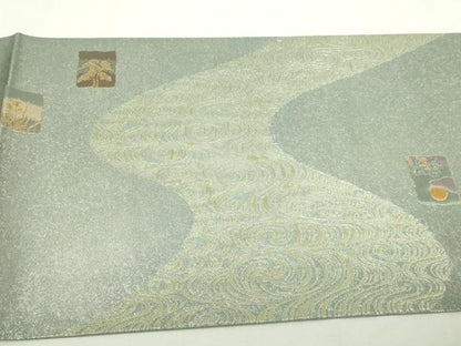平和屋本店▼松尾光琳　六通柄袋帯　本金琳派紅白梅図　正絹　逸品　DABE9175sf