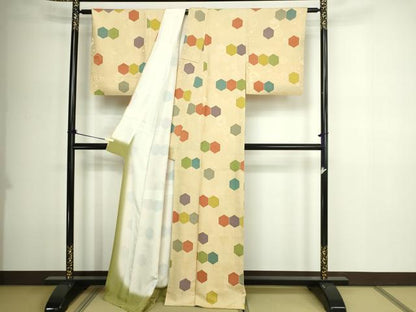 平和屋着物■上質な小紋 地紋起こし 亀甲草花文 正絹 逸品 DABE9176sf