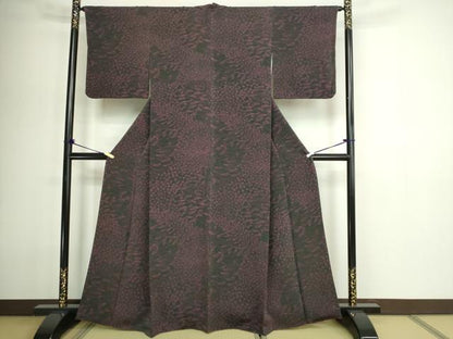 平和屋着物■上質な小紋 枝葉文 黒地 正絹 逸品 DABE9177sf