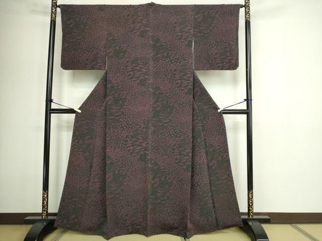 平和屋着物■上質な小紋 枝葉文 黒地 正絹 逸品 DABE9177sf