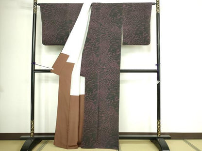平和屋着物■上質な小紋 枝葉文 黒地 正絹 逸品 DABE9177sf
