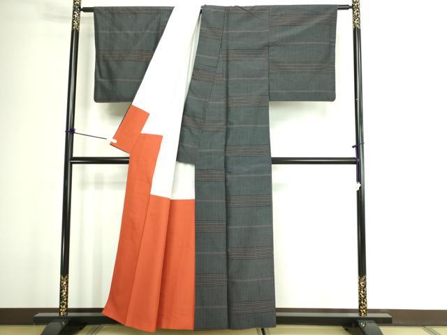 平和屋着物■上質な紬 格子 正絹 逸品 DABE9206sf