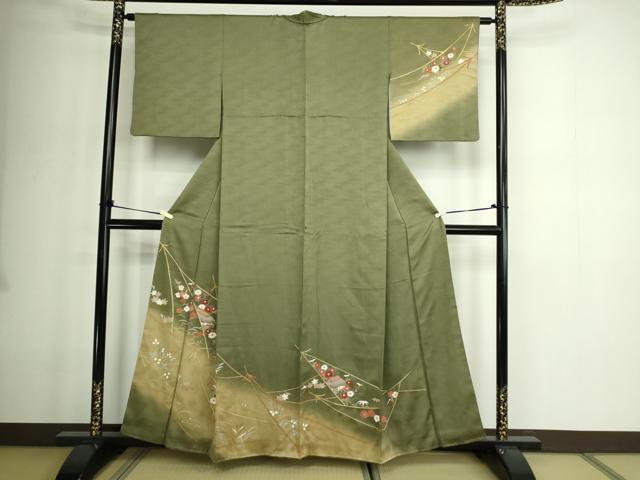 平和屋着物■訪問着 刺繍 風景草花文 暈し染め 金彩 正絹 逸品 DABE9219