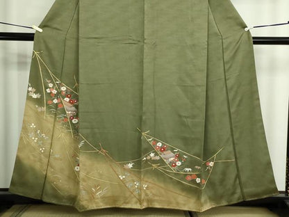 平和屋着物■訪問着 刺繍 風景草花文 暈し染め 金彩 正絹 逸品 DABE9219