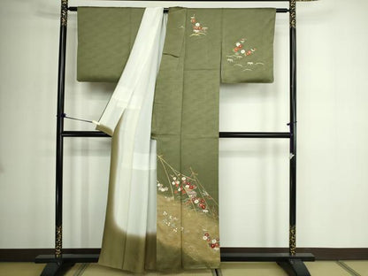 平和屋着物■訪問着 刺繍 風景草花文 暈し染め 金彩 正絹 逸品 DABE9219