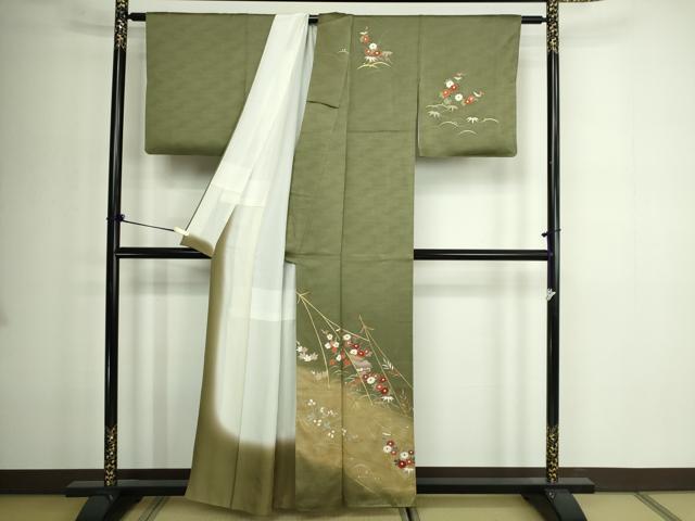 平和屋着物■訪問着 刺繍 風景草花文 暈し染め 金彩 正絹 逸品 DABE9219