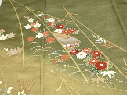 平和屋着物■訪問着 刺繍 風景草花文 暈し染め 金彩 正絹 逸品 DABE9219