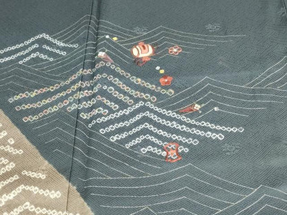 平和屋着物■訪問着 絞り 刺繍 器物文 金彩 正絹 逸品 DABE9227sf
