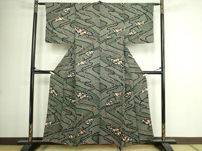 平和屋着物■上質な小紋 草花文 黒地 金彩 正絹 逸品 DABE9232sf