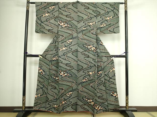 平和屋着物■上質な小紋 草花文 黒地 金彩 正絹 逸品 DABE9232sf