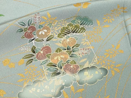 平和屋着物■訪問着　草花文　金銀彩　正絹　逸品　DABE9249sf