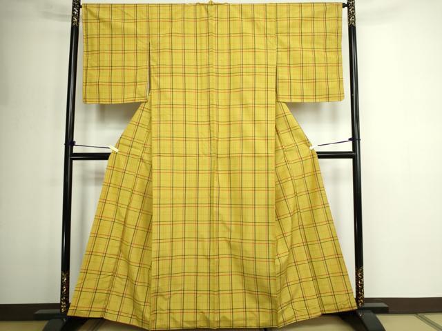 平和屋着物■上質な紬　格子　正絹　逸品　DABE9256sf