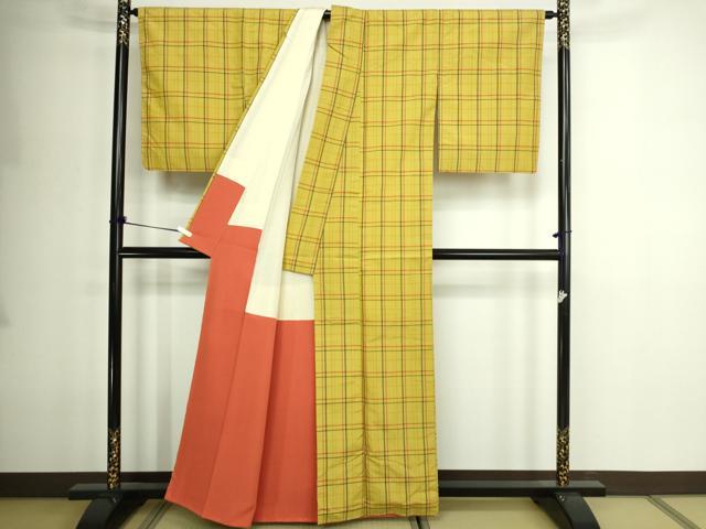 平和屋着物■上質な紬　格子　正絹　逸品　DABE9256sf