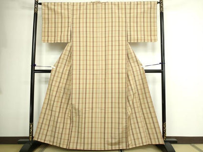 平和屋着物■上質な紬　格子　正絹　逸品　DABE9257sf