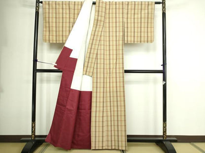 平和屋着物■上質な紬　格子　正絹　逸品　DABE9257sf