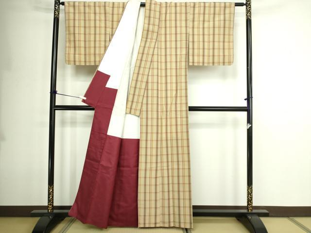 平和屋着物■上質な紬　格子　正絹　逸品　DABE9257sf