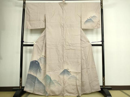 平和屋着物■訪問着　紬地　刺繍　重ね山松文　暈し染め　正絹　逸品　DABE9260sf