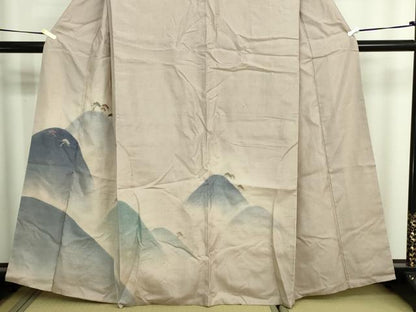 平和屋着物■訪問着　紬地　刺繍　重ね山松文　暈し染め　正絹　逸品　DABE9260sf