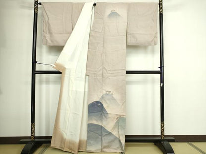平和屋着物■訪問着　紬地　刺繍　重ね山松文　暈し染め　正絹　逸品　DABE9260sf