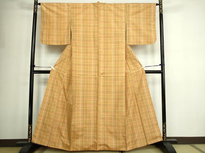 平和屋着物■上質な紬　格子　正絹　逸品　DABE9264sf