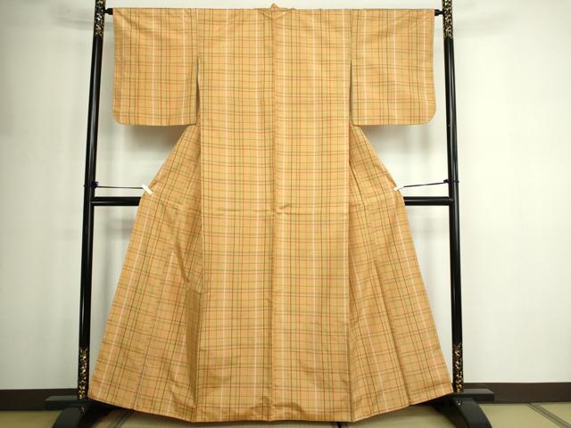 平和屋着物■上質な紬　格子　正絹　逸品　DABE9264sf