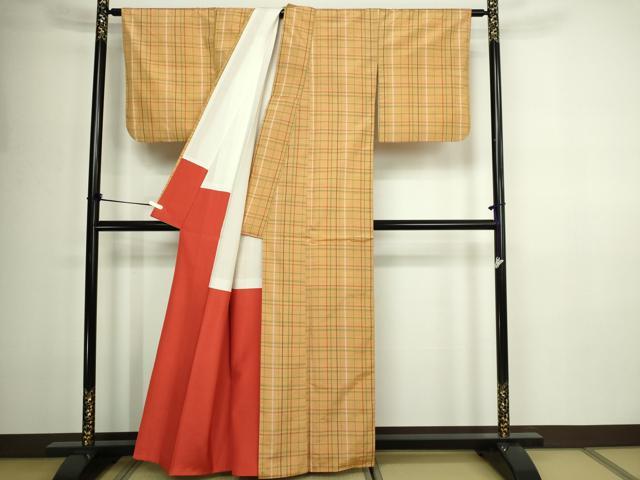 平和屋着物■上質な紬　格子　正絹　逸品　DABE9264sf