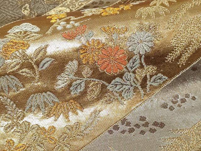 平和屋本店▼六通柄袋帯　草花文　純金二重箔　正絹　逸品　DABE9274sf 平和屋本店▽六通柄袋帯 草花文 純金二重箔 正絹 逸品