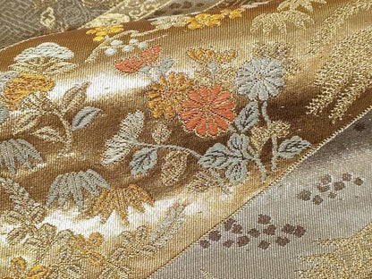 平和屋本店▼六通柄袋帯　草花文　純金二重箔　正絹　逸品　DABE9274sf