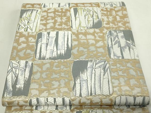 平和屋本店▼両方向全通柄袋帯　唐織　笹竹文　本金プラチナ箔　正絹　逸品　DABE9275sf 平和屋本店▽両方向全通柄袋帯 唐織 笹竹文 本金プラチナ箔