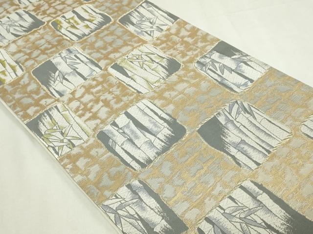 平和屋本店▼両方向全通柄袋帯　唐織　笹竹文　本金プラチナ箔　正絹　逸品　DABE9275sf 平和屋本店▽両方向全通柄袋帯 唐織 笹竹文 本金プラチナ箔