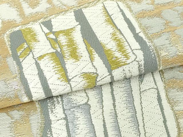 平和屋本店▼両方向全通柄袋帯　唐織　笹竹文　本金プラチナ箔　正絹　逸品　DABE9275sf 平和屋本店▽両方向全通柄袋帯 唐織 笹竹文 本金プラチナ箔