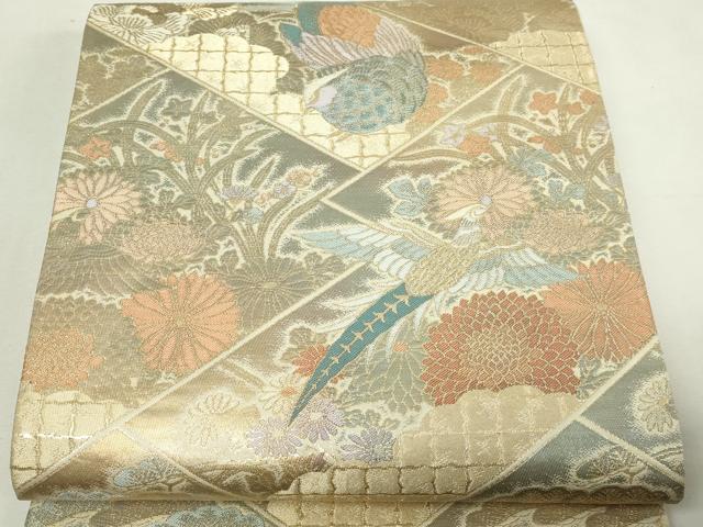 平和屋本店▼六通柄袋帯　尾長鳥花文　本金二重箔　正絹　逸品　DABE9278sf 平和屋本店▽六通柄袋帯 尾長鳥花文 本金二重